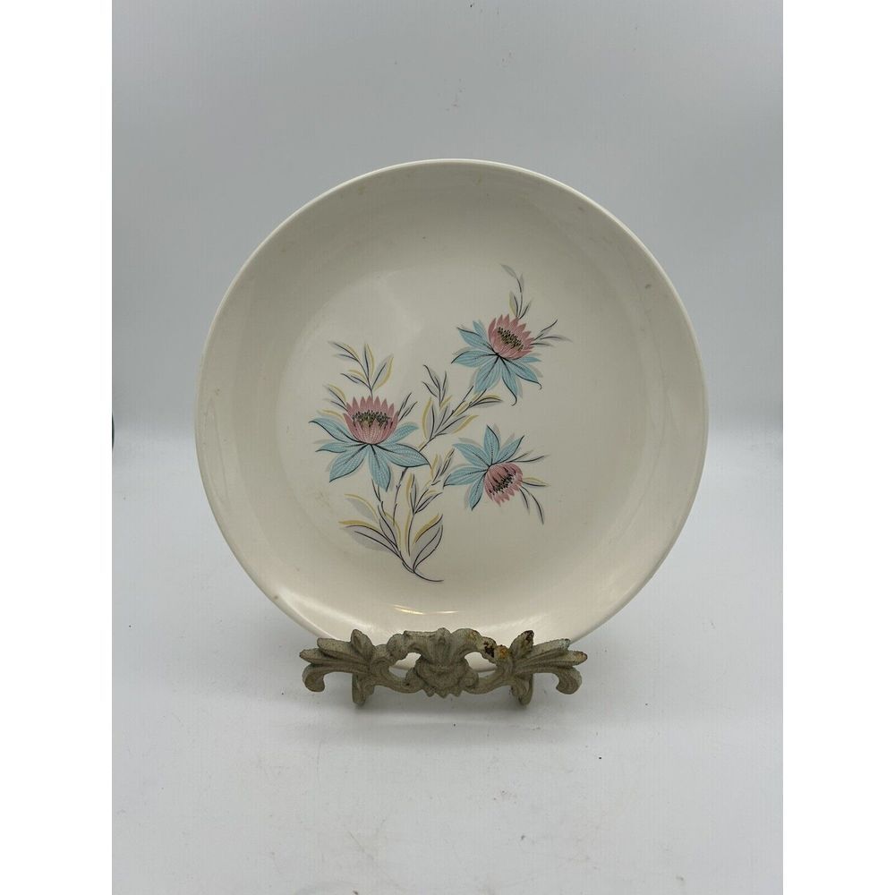 Vintage Steubenville Pottery 10" Dinner Plate FAIRLANE Floral Pink/Blue Set Of 3